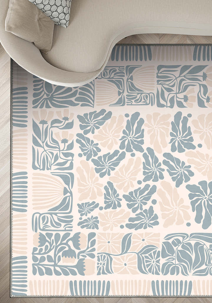 Pastel floral rug for living room.