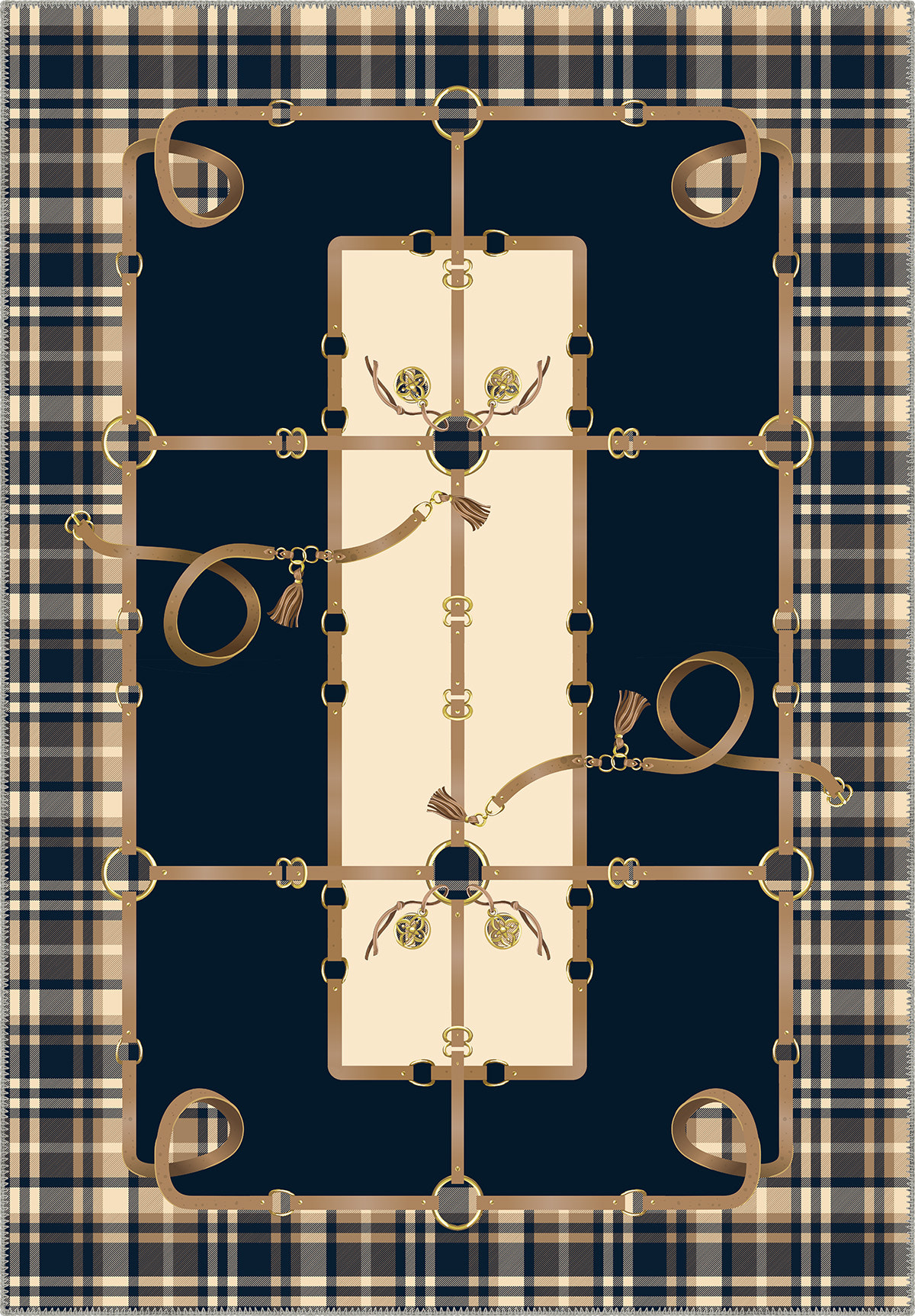 Navy Tartan Rug with Equestrian Details.