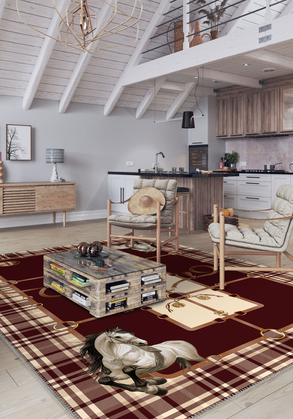 Evelston Burgundy Equestrian Plaid Rug