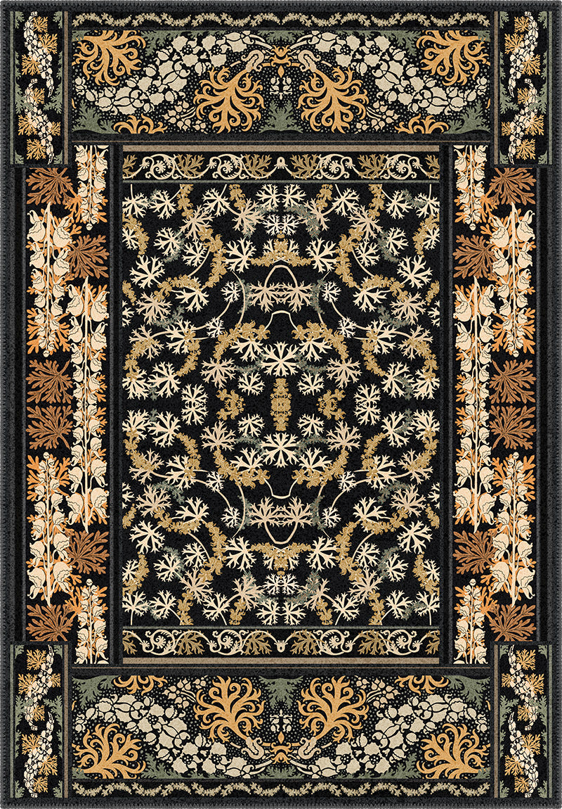 Black floral eclectic rug.