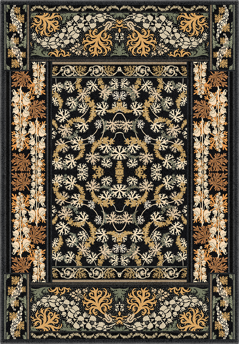 Black floral eclectic rug.