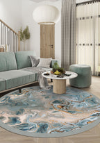 Blue round rug for living room.