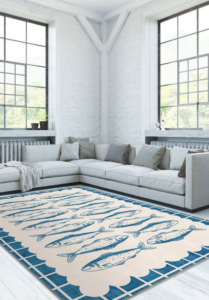 Decorative fish rug for living room.