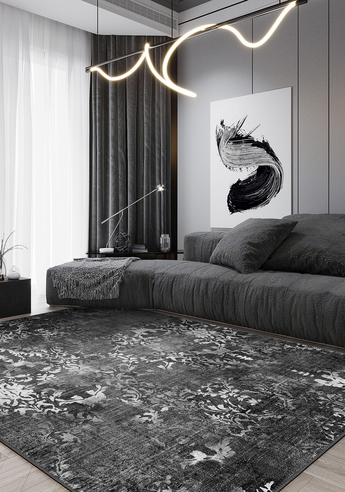 Lily Grey Vintage Washable Rug