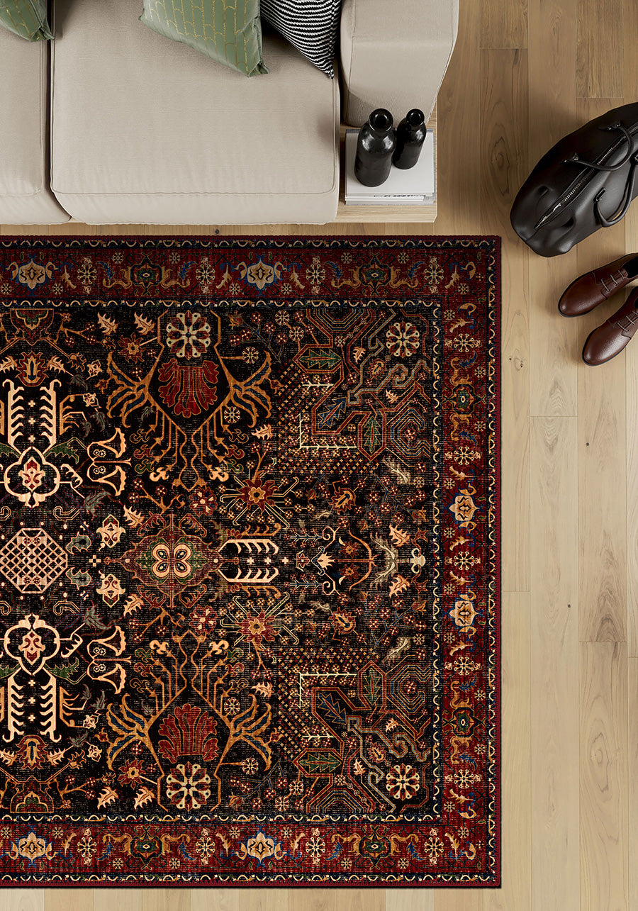 Kairo Black Burgundy Persian Rug