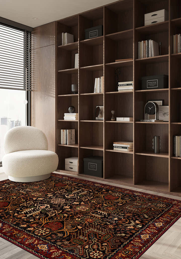 Kairo Black Burgundy Persian Rug