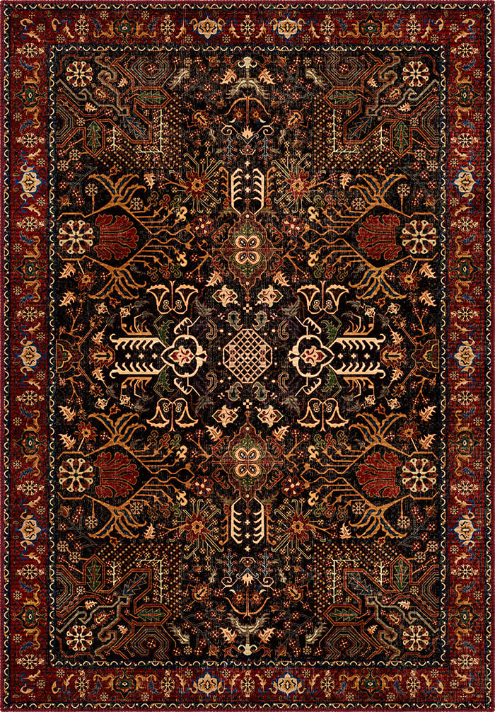 Kairo Black Burgundy Persian Rug