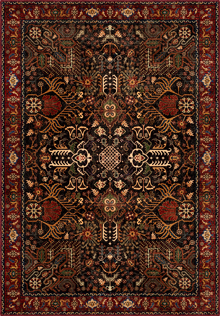 Kairo Black Burgundy Persian Rug