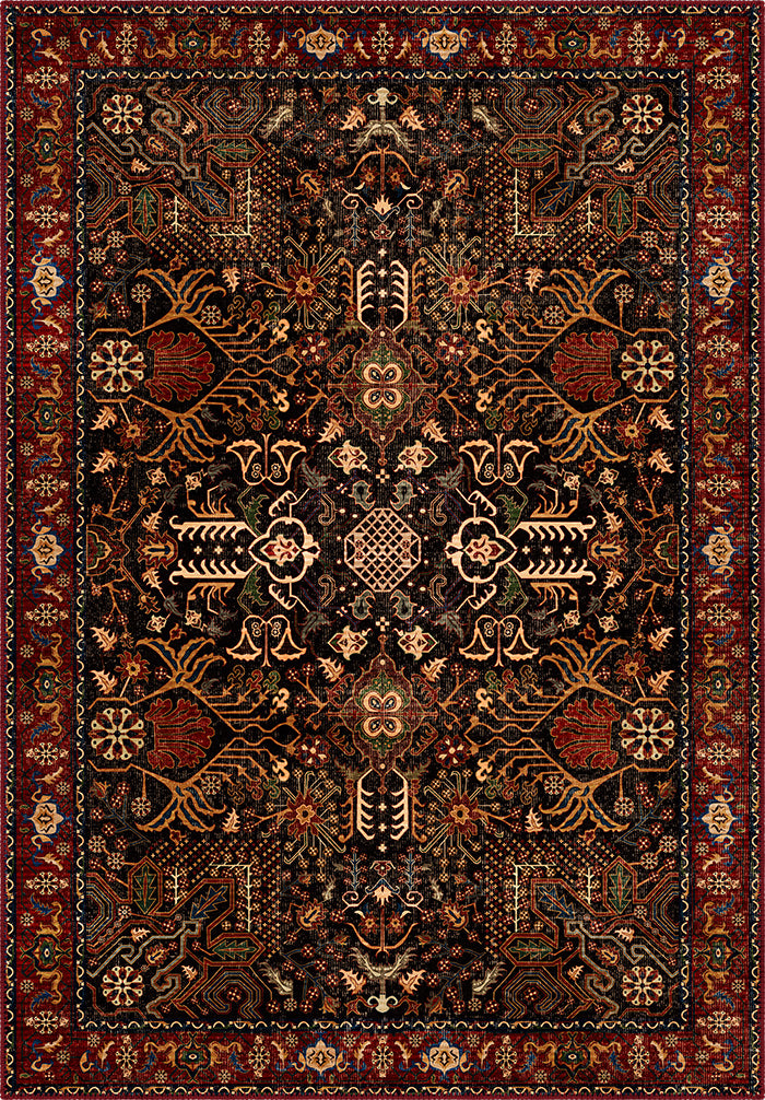 Kairo Black Burgundy Persian Rug