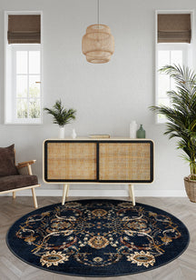 Navy round rug for living room.