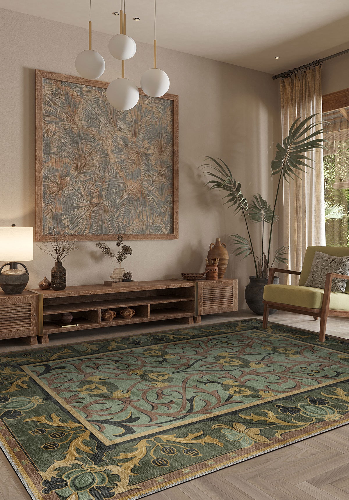 Arabella Sage Green Victorian Rug