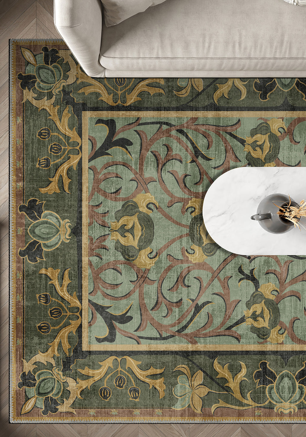 Arabella Sage Green Victorian Rug