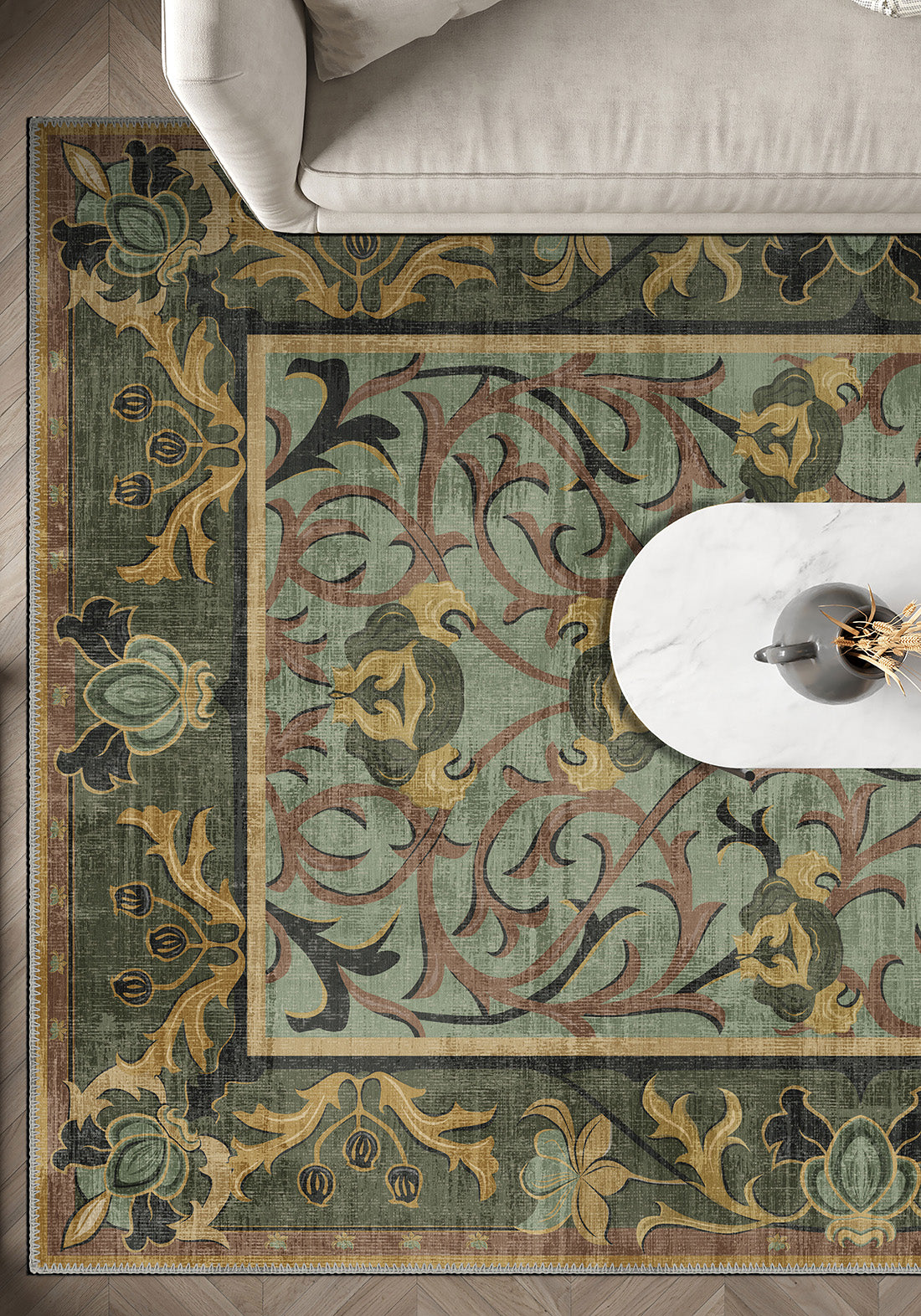 Arabella Sage Green Victorian Rug