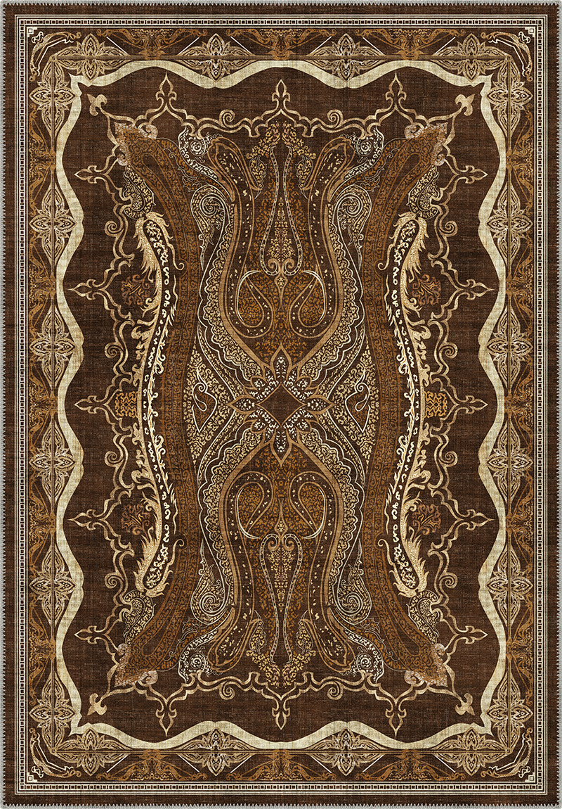 Brown Persian style Isfahan rug for living room.