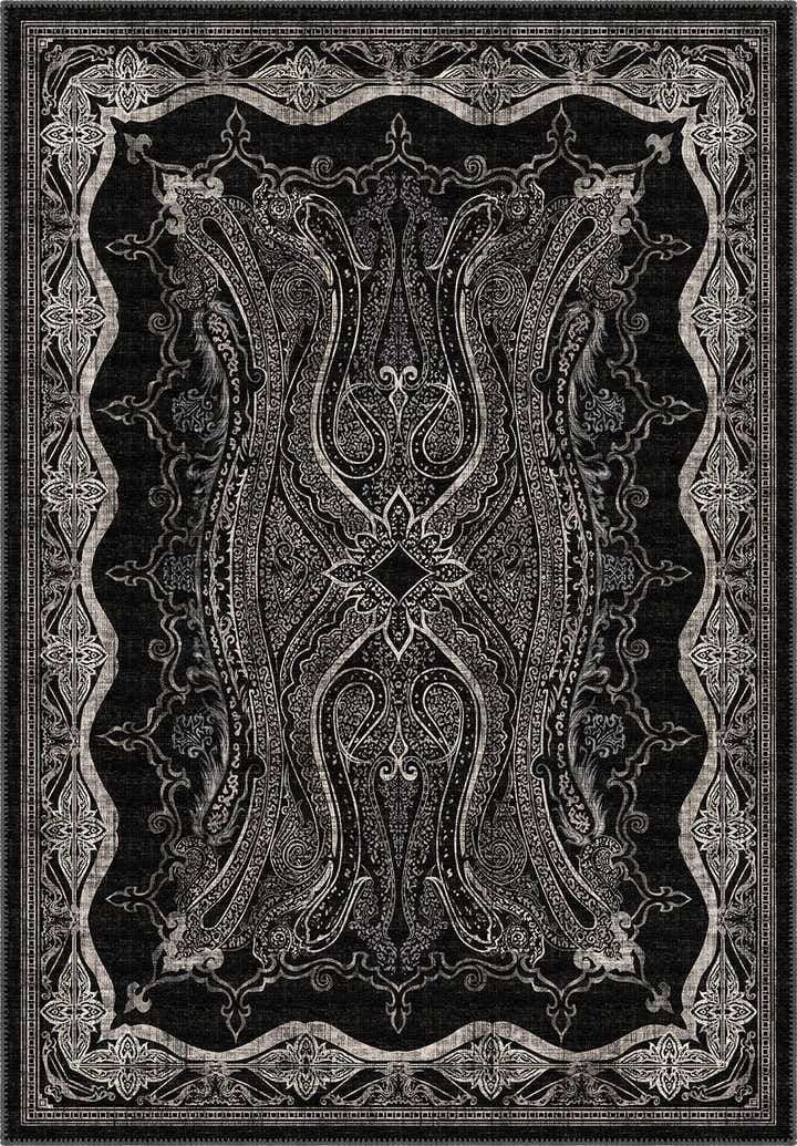 Black Persian Style Isfahan rug for living room.