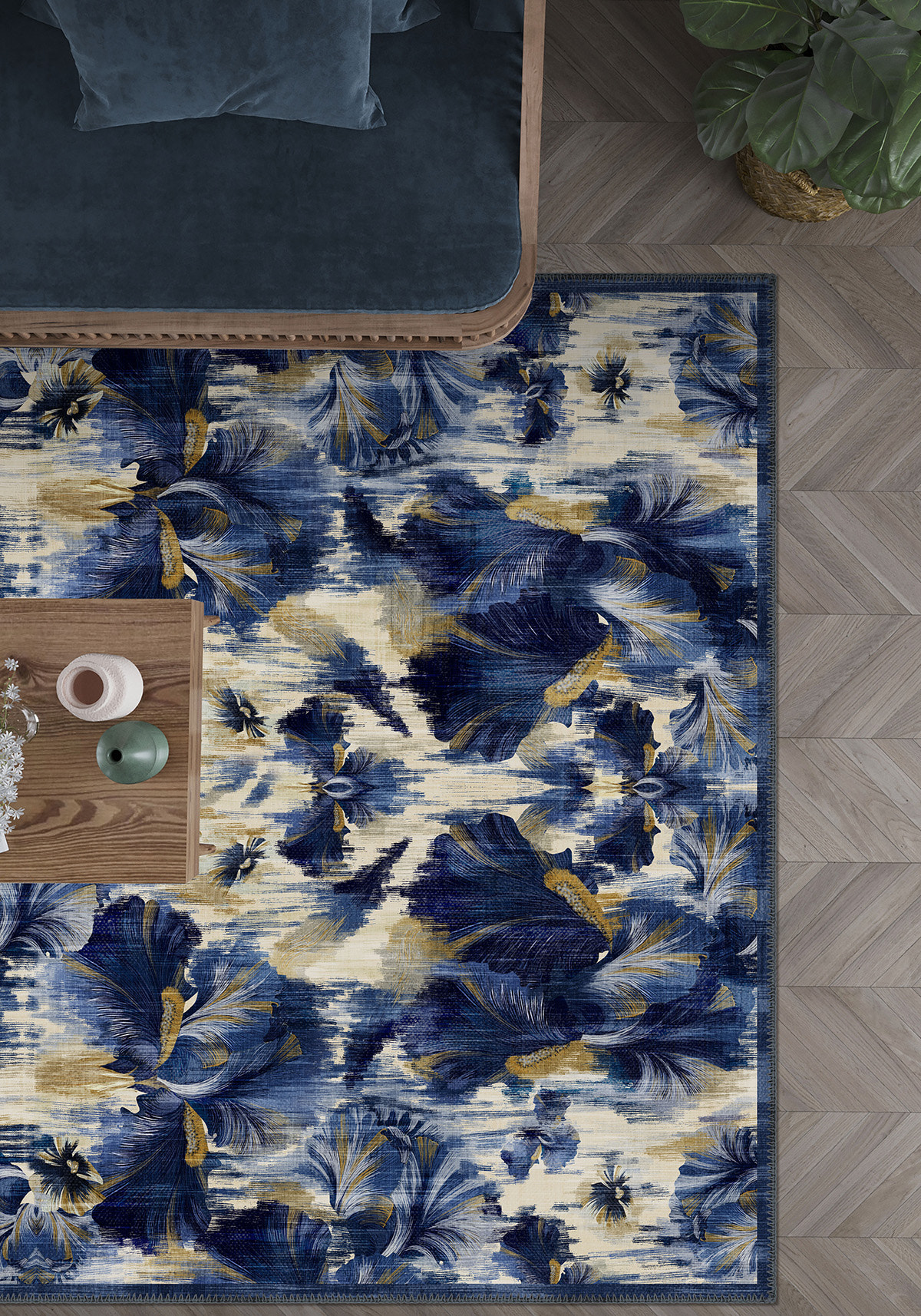 Elaris Blue Floral Ikat Rug