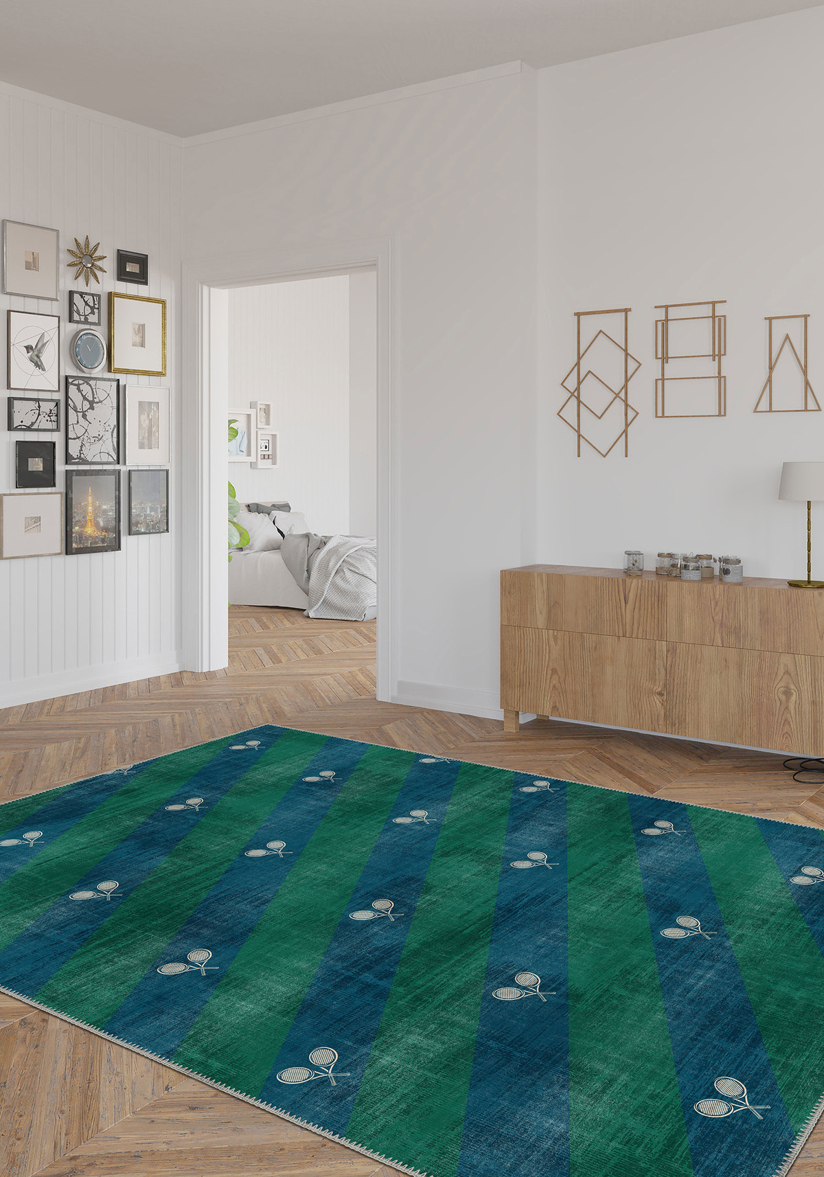 Grand Court Blue Tennis Rug
