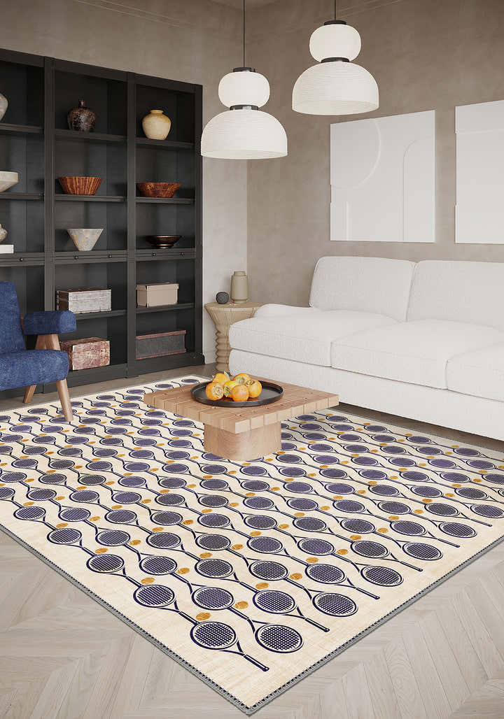 Heritage Lawn Cream Tennis Racket Rug