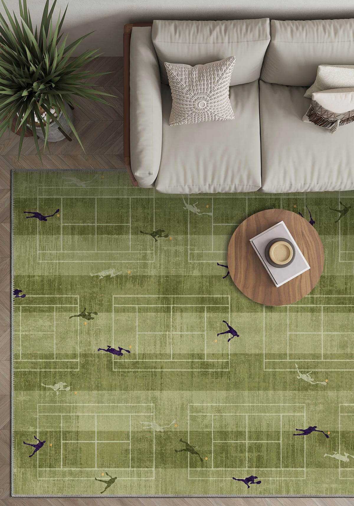 Centre Court Tennis Players Rug