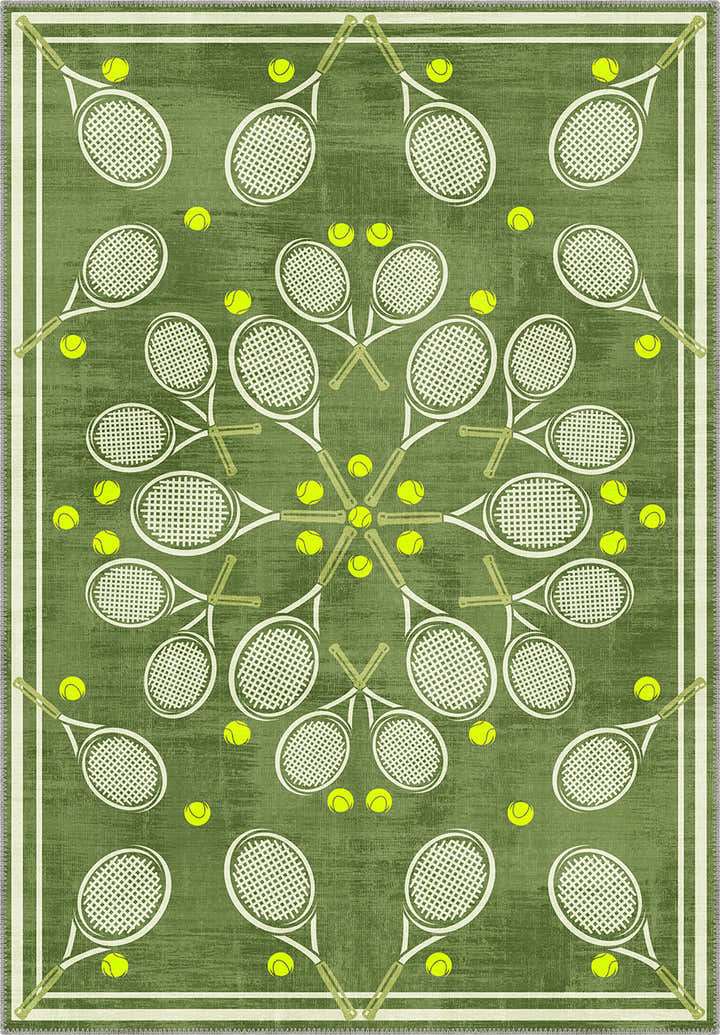 Racquet Club Green Tennis Medallion Rug