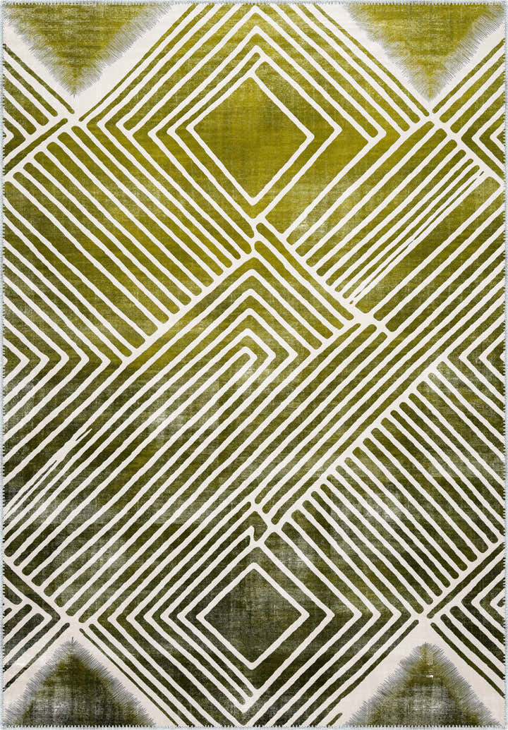Bram Olive Green Striped Washable Rug