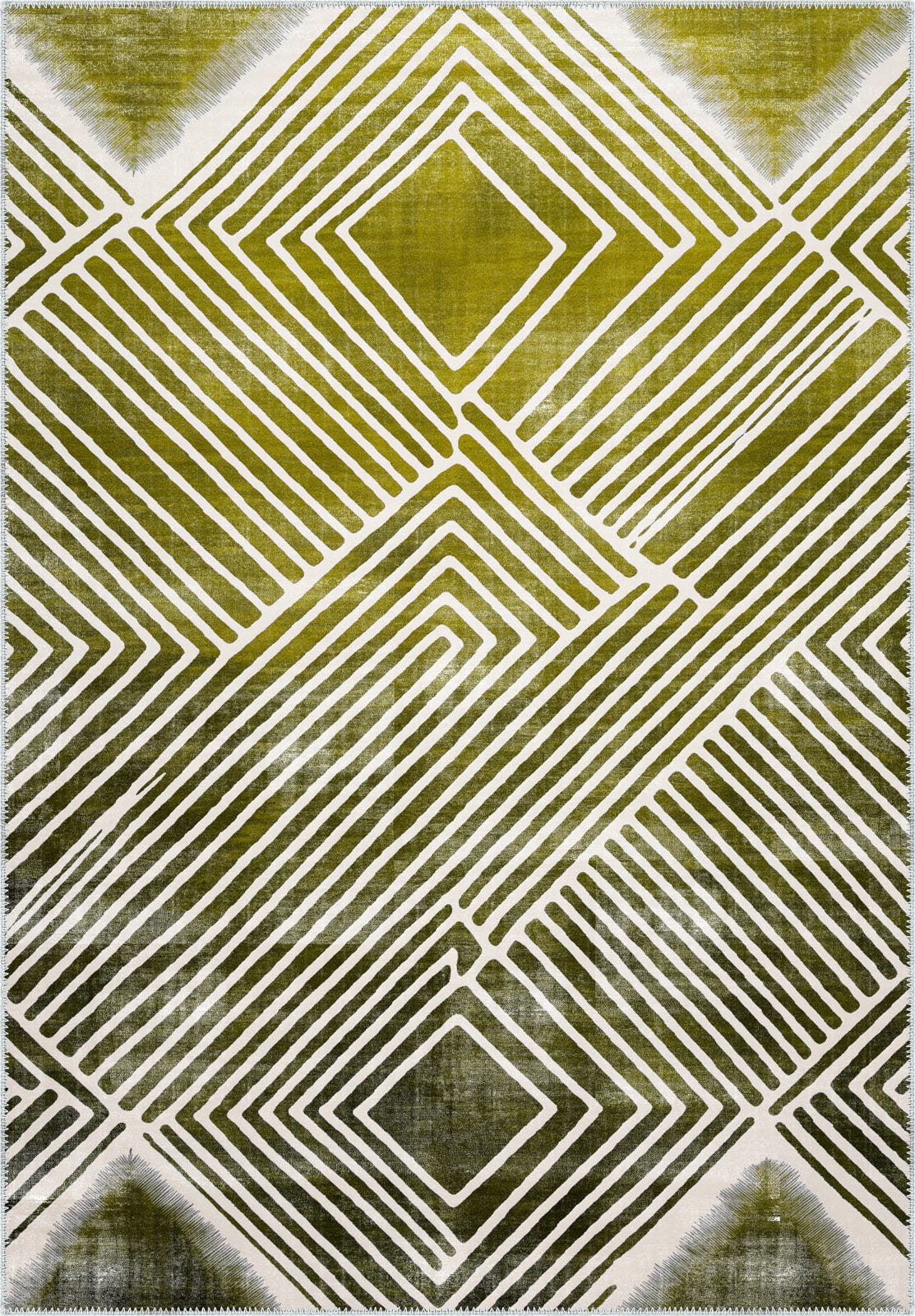 Bram Olive Green Striped Washable Rug