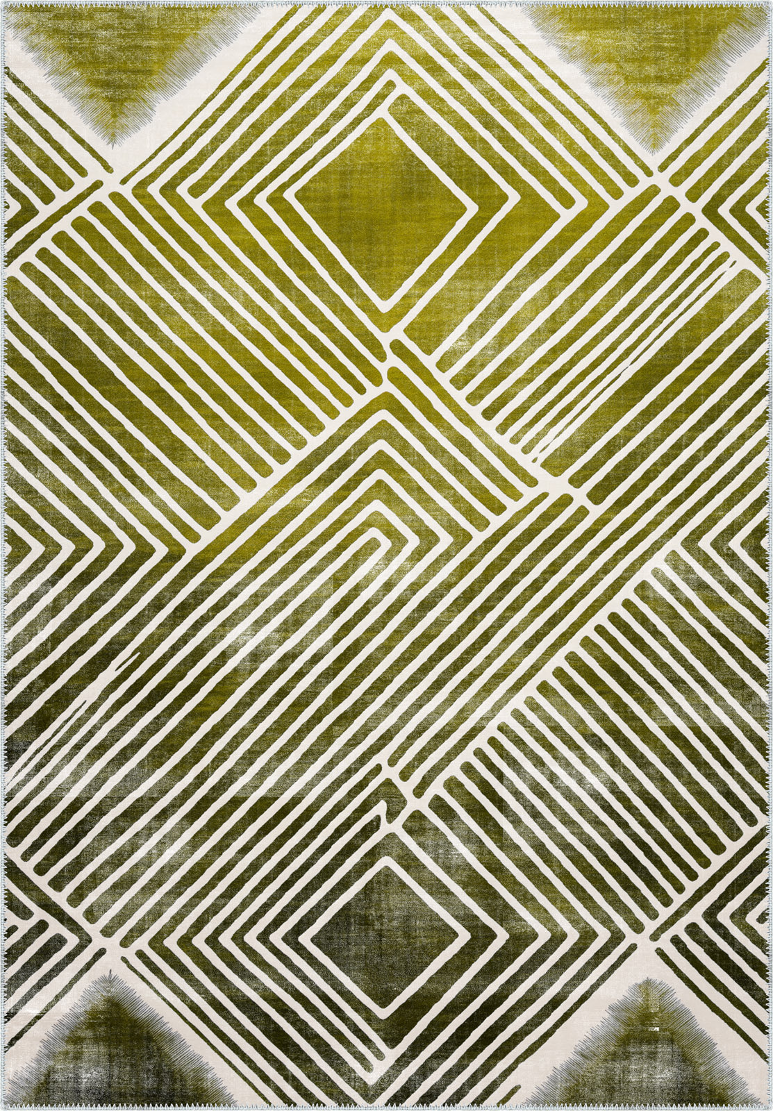Bram Olive Green Striped Washable Rug