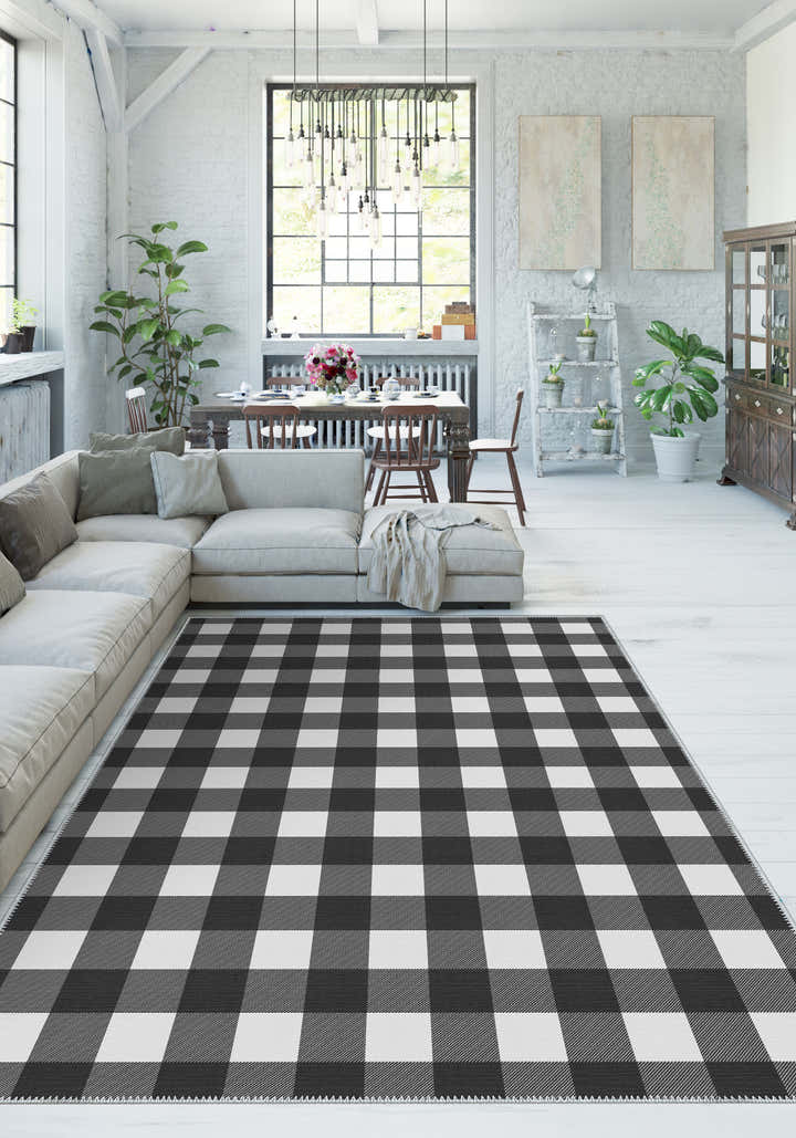 Jove Checkered Black and White Rug