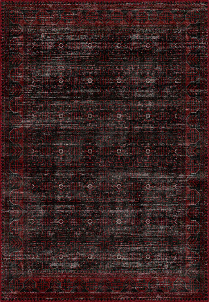 Anya Black Red Distressed Rug