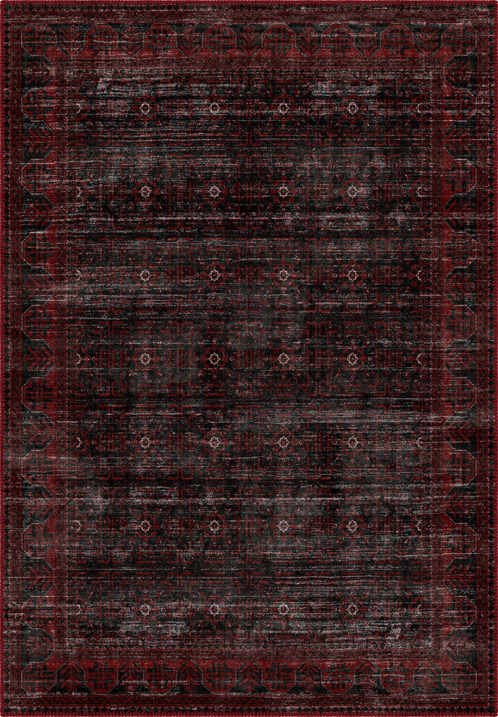 Anya Black Red Distressed Rug