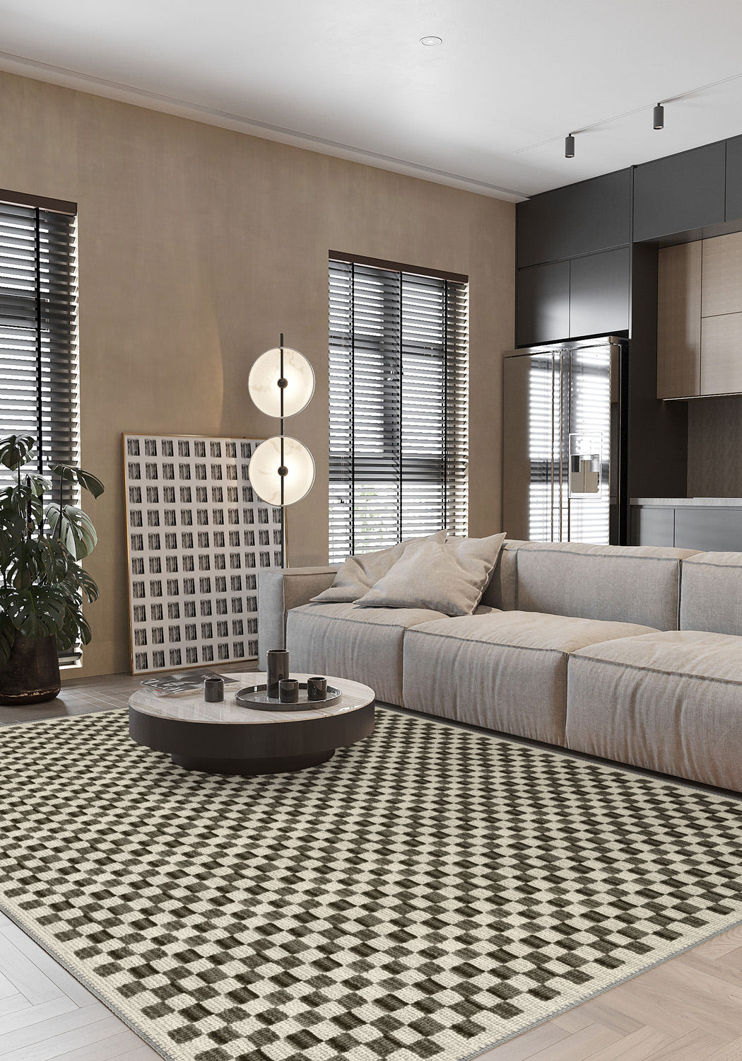 Ophelia Beige Brown Checkered Rug