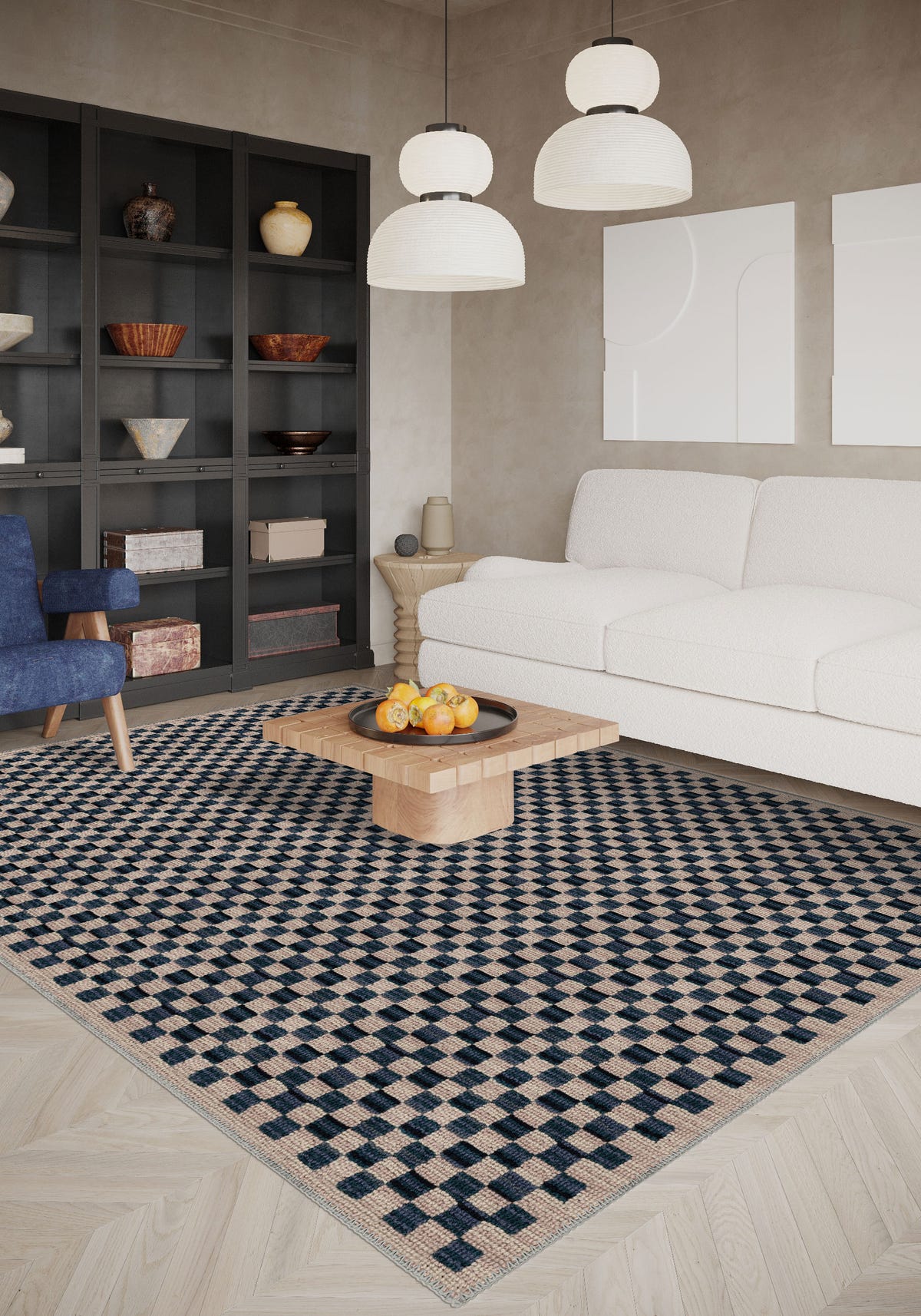 Ophelia Blue Checkered Rug