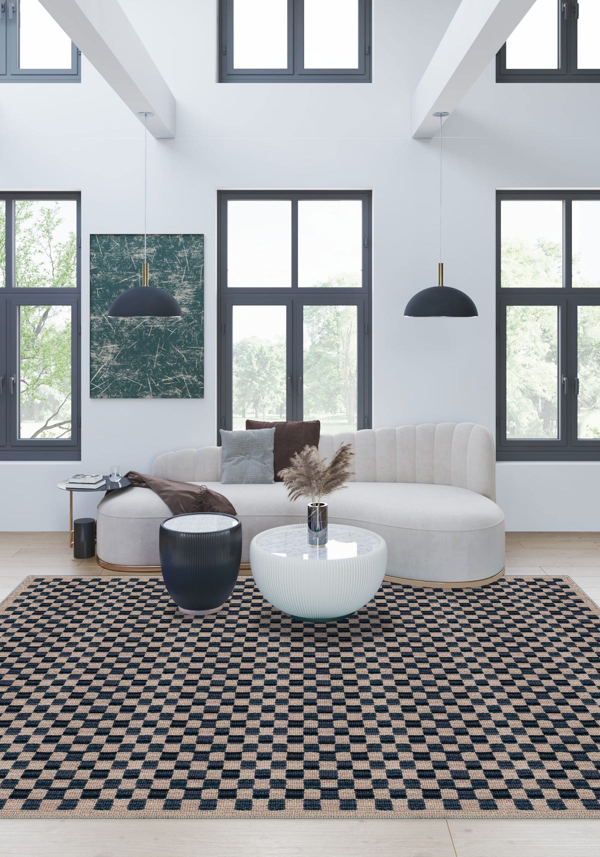 Ophelia Blue Checkered Rug