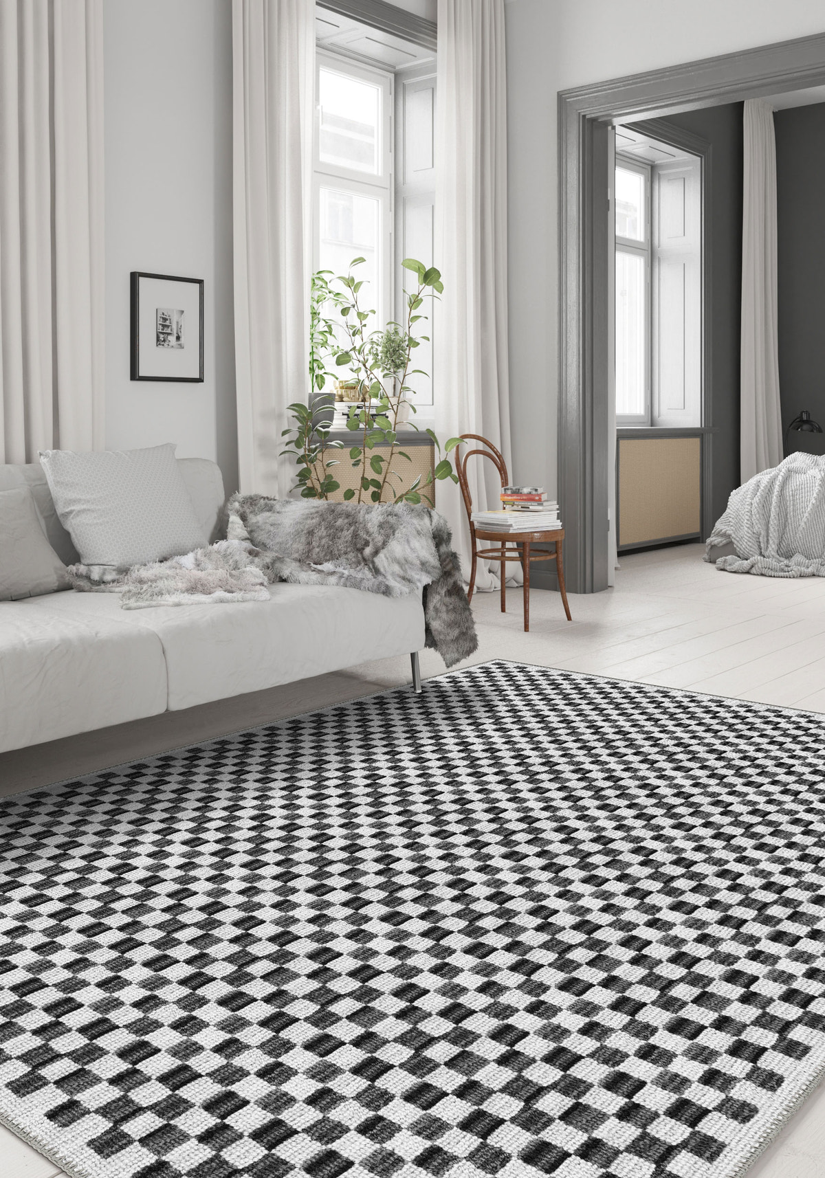 Ophelia Black and White Checkered Rug