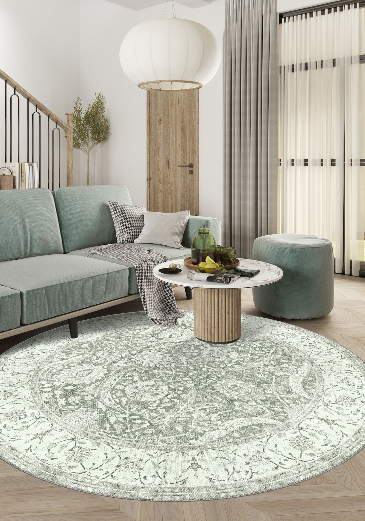 Leonie Washable Green Persian Rug