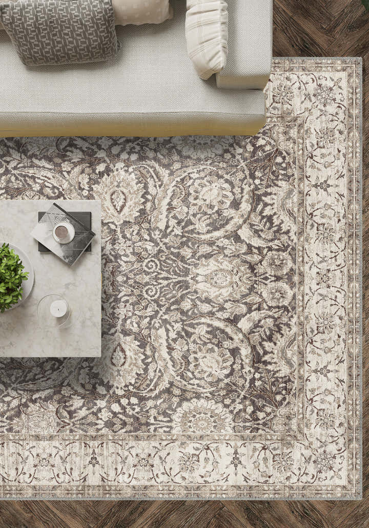 Leonie Washable Brown Vintage Rug