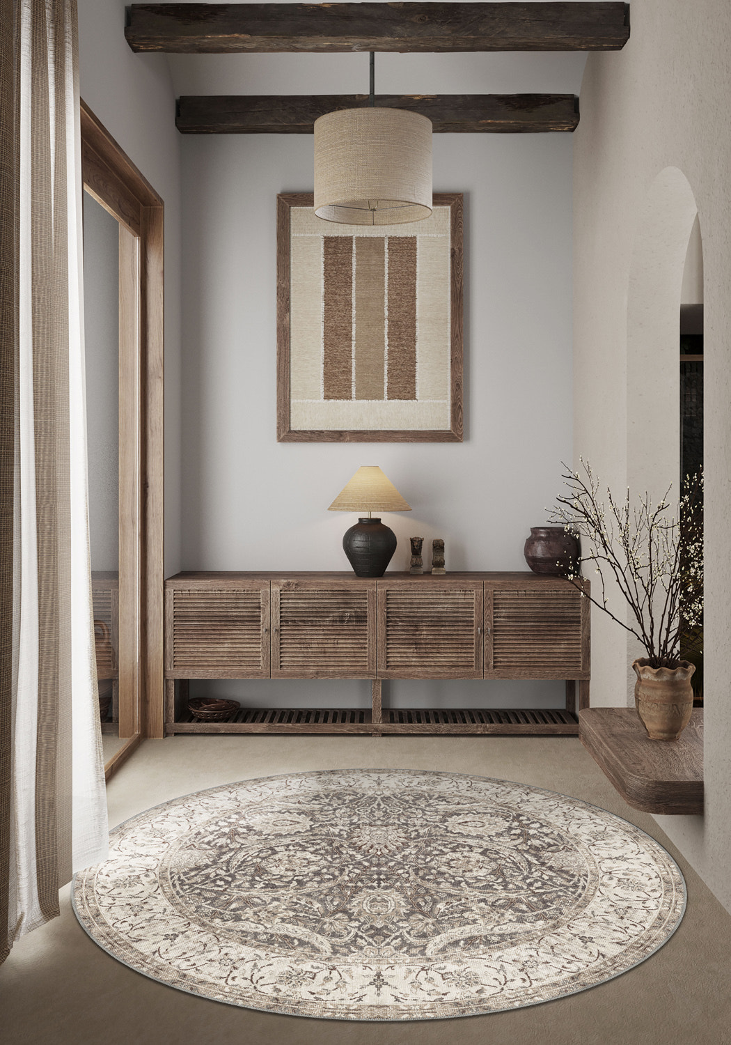 Leonie Washable Brown Vintage Rug
