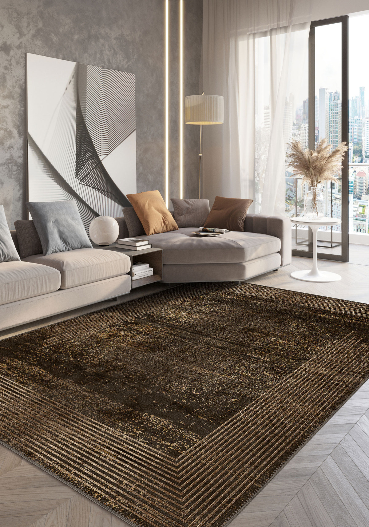 Ayden Bordered Brown Rug