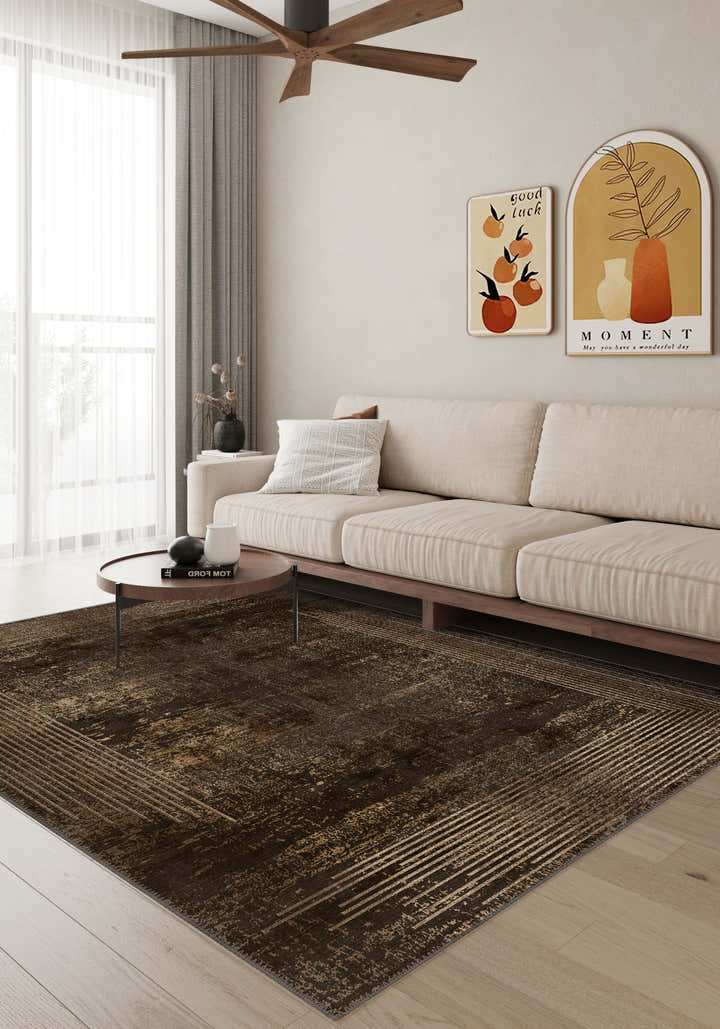 Ayden Bordered Brown Rug