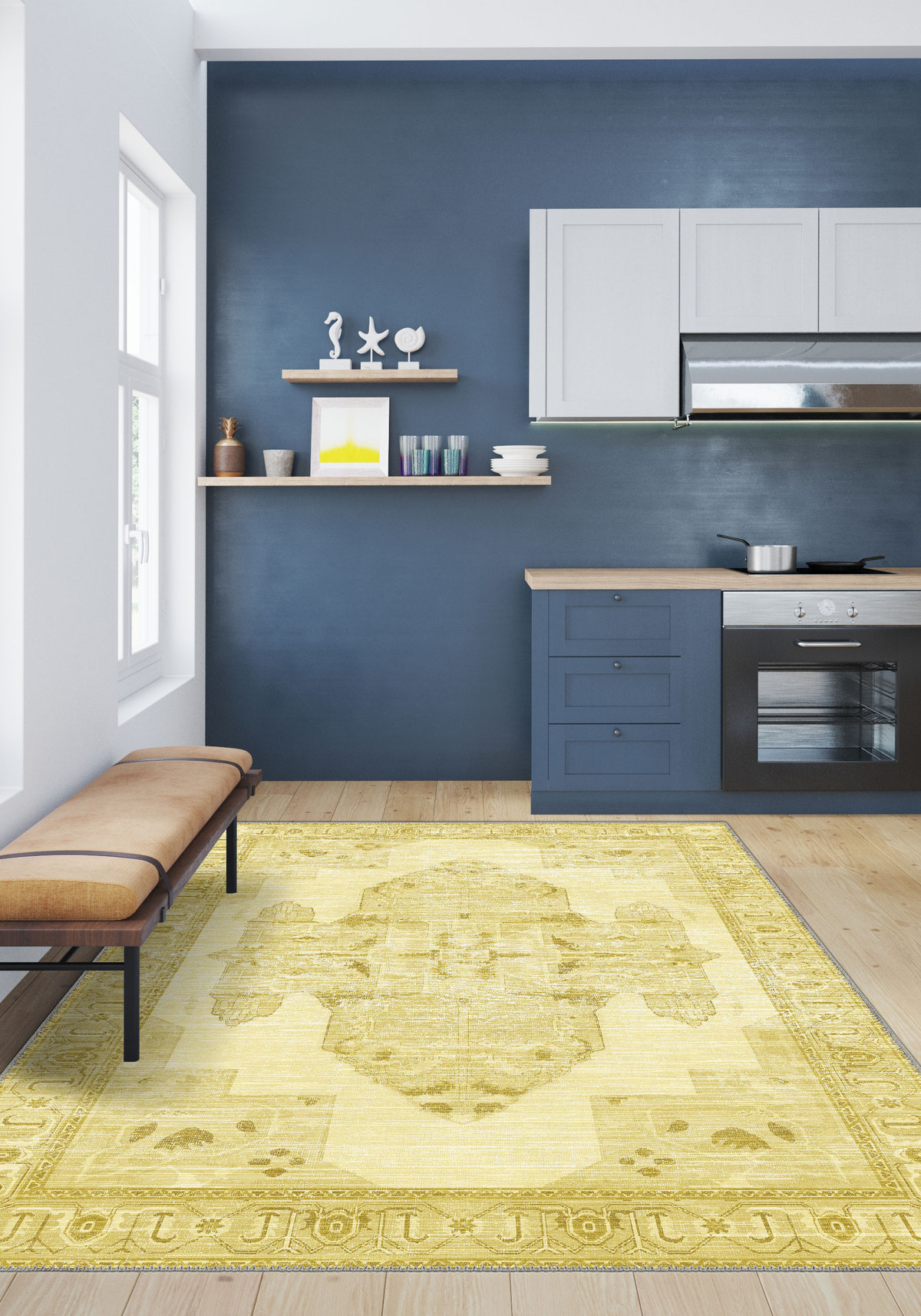 Adrian Yellow Oriental Washable Rug