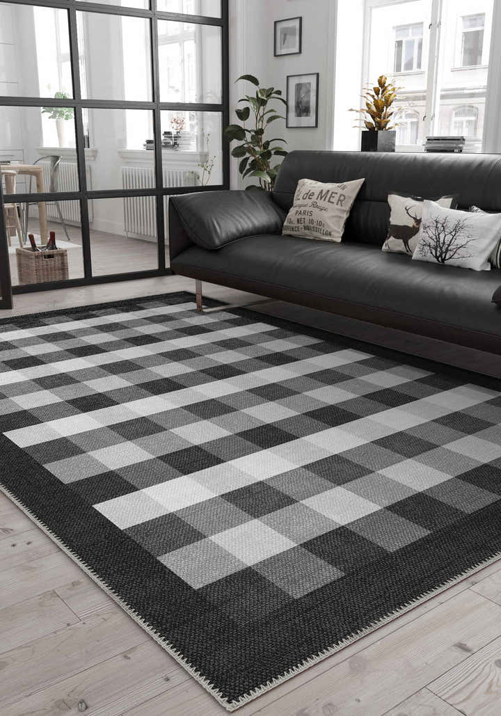 Liam Bordered Anthracite Rug