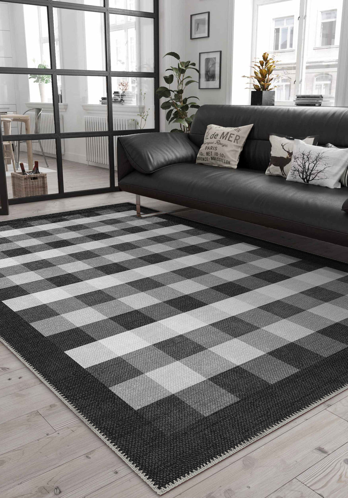 Liam Bordered Anthracite Rug