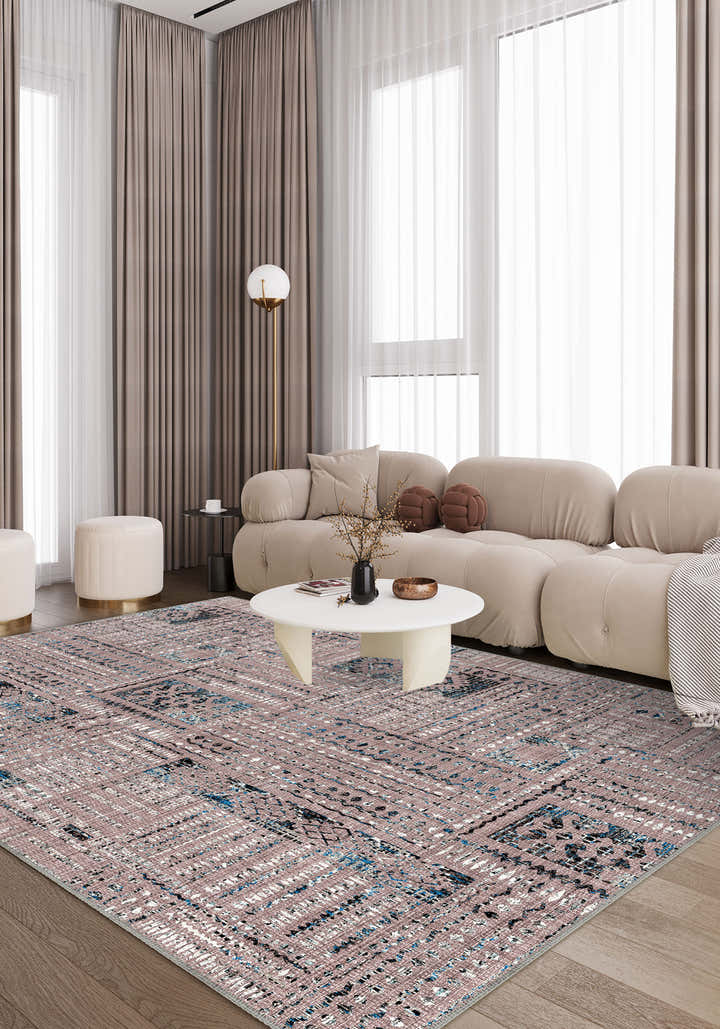 Nora Abstract Washable Pink Rug