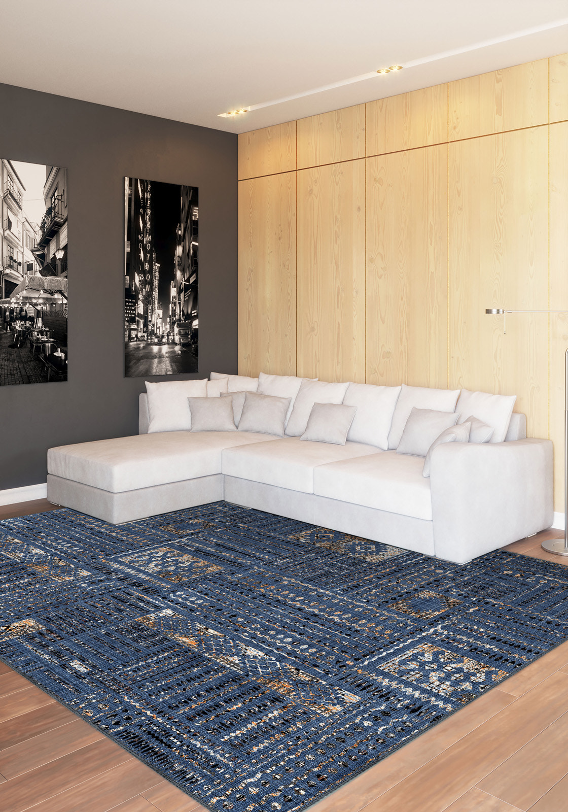 Nora Blue Abstract Washable Rug