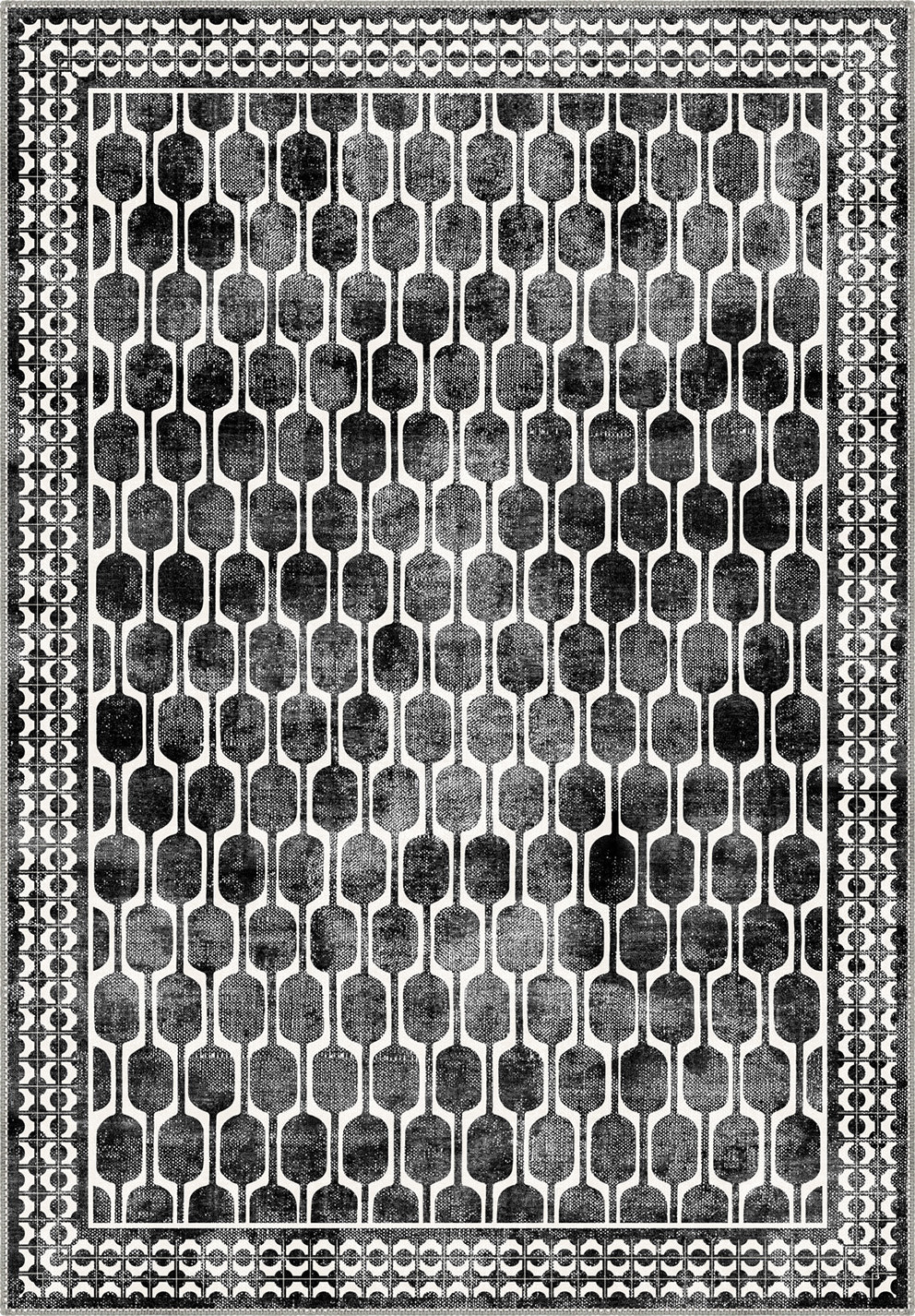 Elvara Black and White Washable Rug