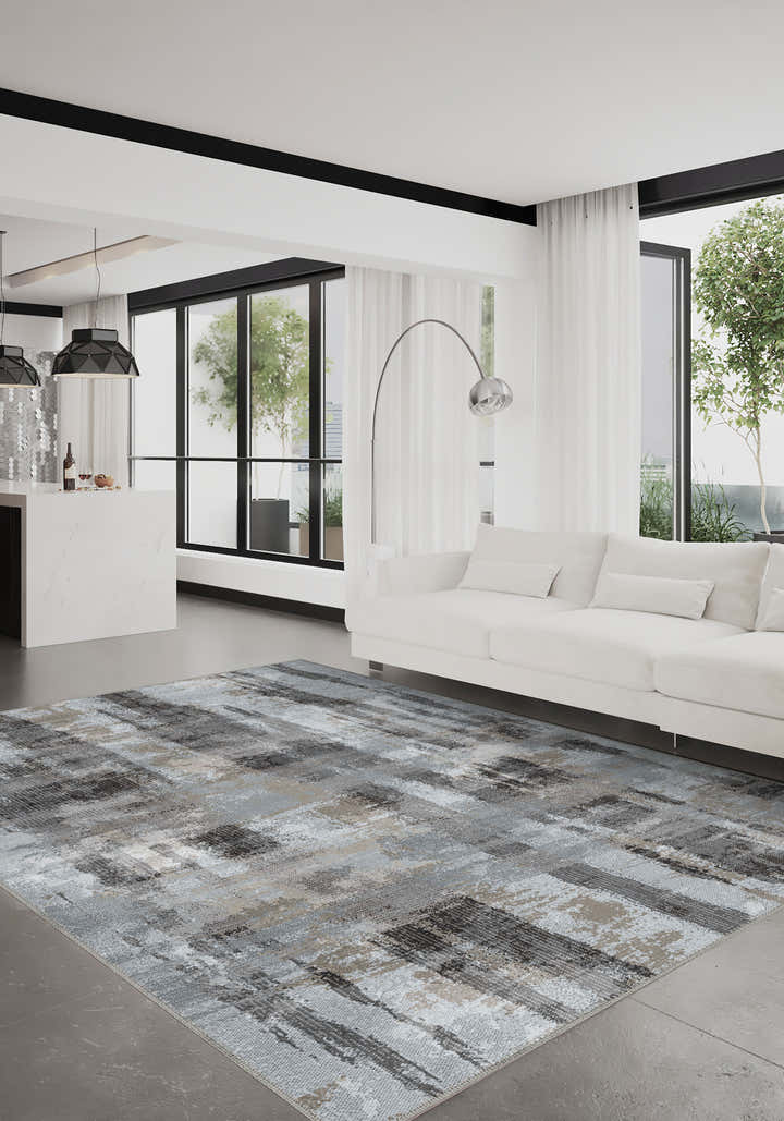 Brianna Grey Abstract Washable Rug