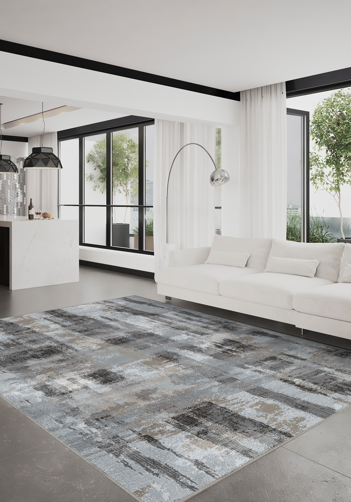 Brianna Grey Abstract Washable Rug