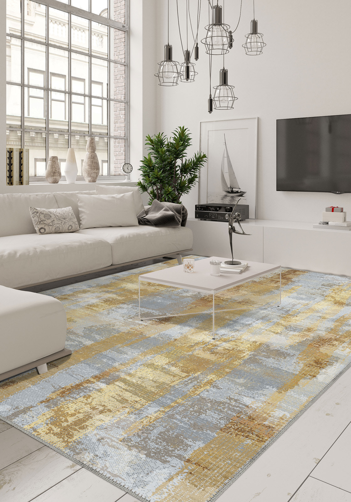 Brianna Abstract Gold Rug