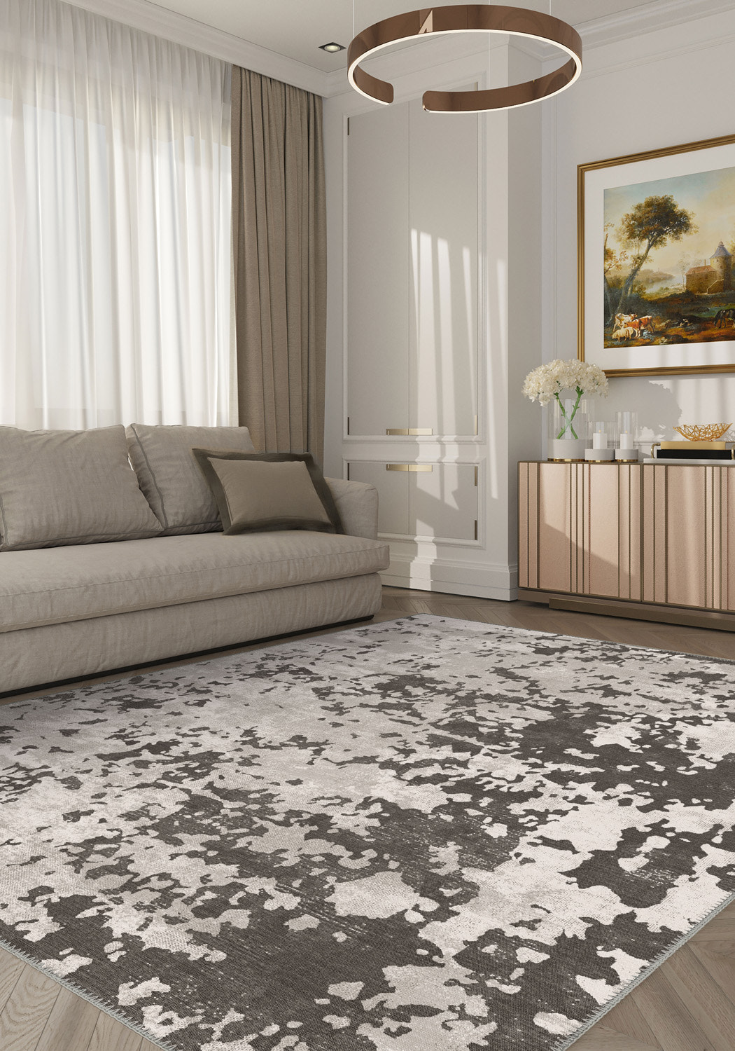 Grant Brown Abstract Washable Rug