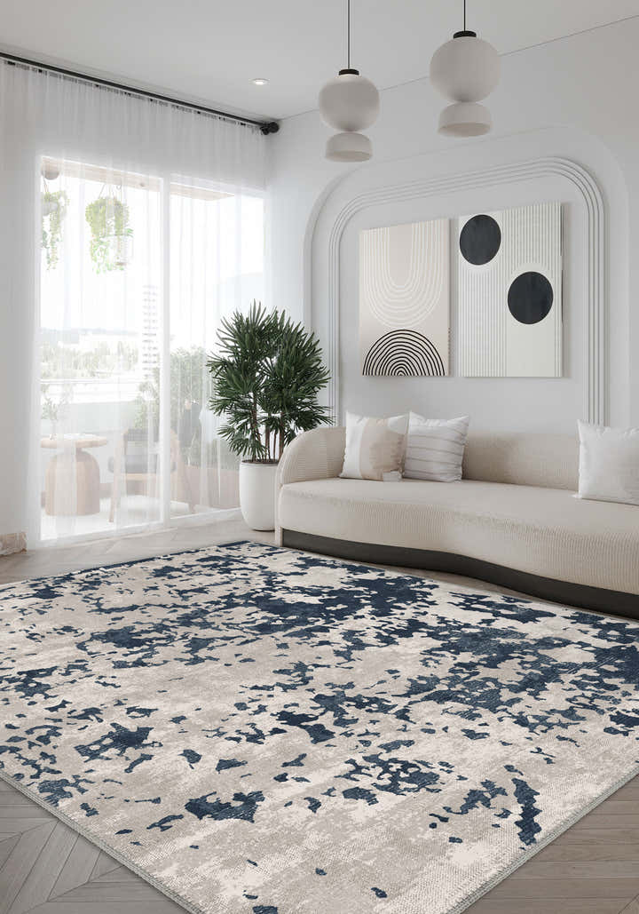 Grant Blue Abstract Washable Rug